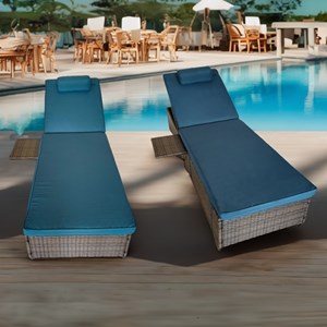 Punta cana lot de 2 transats coussins bleus foncé en résine tressée avec tablett