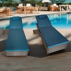 Punta cana lot de 2 transats coussins bleus foncé en résine tressée avec tablett