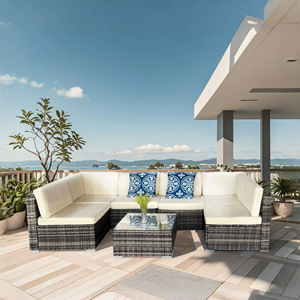 Aldabra salon de jardin modulable 6 places en résine tressée - gris sombre et be