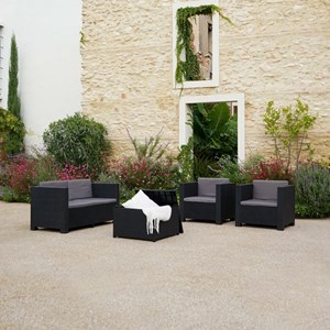 Solis salon de jardin 4 places en résine tressée avec table et coffre de rangeme