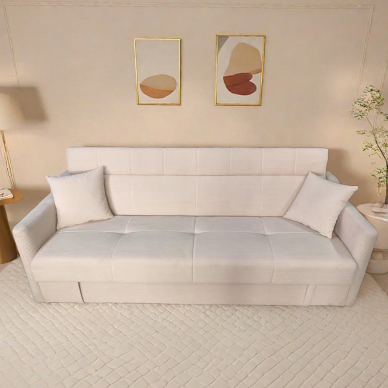 Adare canapé convertible avec coffre en velours cotelé beige 3 places