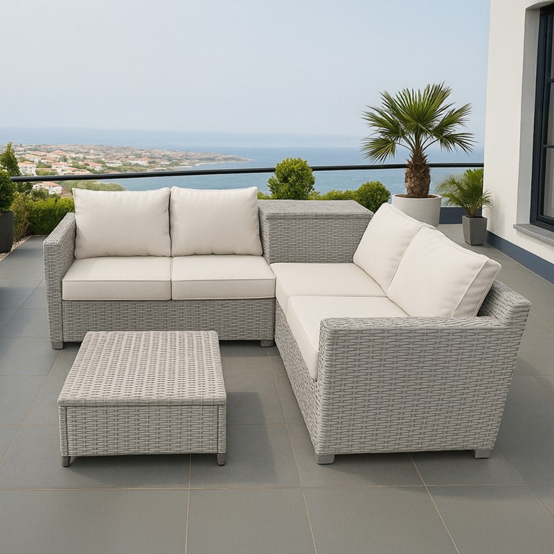 Abacos salon de jardin d'angle 4 places en résine tressée avec coffre de rangeme