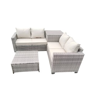 Abacos salon de jardin d'angle 4 places en résine tressée avec coffre de rangeme