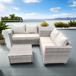 Abacos salon de jardin d'angle 4 places en résine tressée avec coffre de rangeme