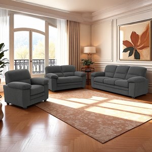 Lincoln canapé 3 places + 2 places + fauteuil en velours côtelé gris foncé