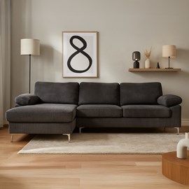 Galway canapé d'angle 4-5 places méridienne gauche velours côtelé gris anthracit