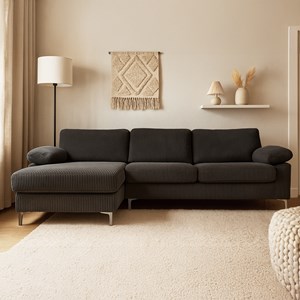 Galway canapé d'angle 4-5 places méridienne gauche velours côtelé gris anthracit