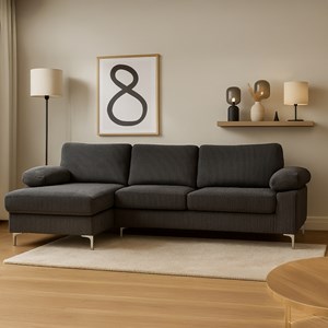 Galway canapé d'angle 4-5 places méridienne gauche velours côtelé gris anthracit