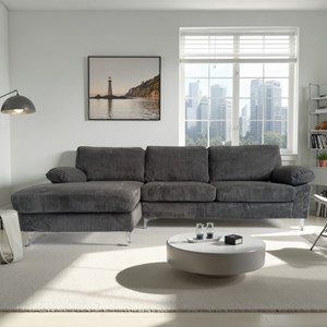 Galway canapé d'angle 4-5 places méridienne gauche velours côtelé gris anthracit