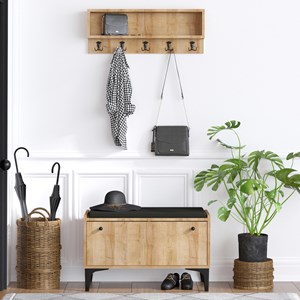 Luana meuble d'entrée avec meuble à chaussures banquette et vestiaire mural en b