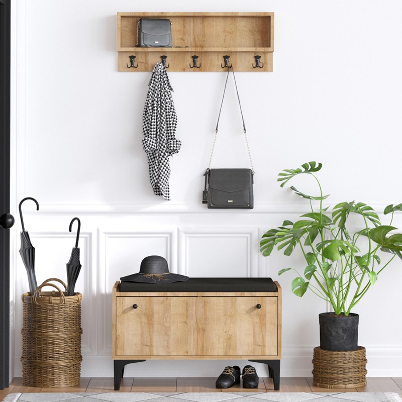 Luana meuble d'entrée avec meuble à chaussures banquette et vestiaire mural en b