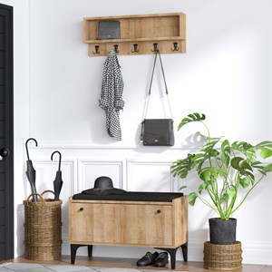 Luana meuble d'entrée avec meuble à chaussures banquette et vestiaire mural en b