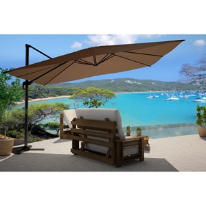 Cesare parasol rectangulaire 3x4m déporté rotatif marron aluminium + housse