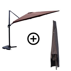 Cesare bundle parasol rectangulaire 3x4m déporté rotatif marron aluminium + hous