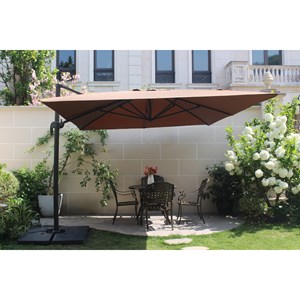 Cesare bundle parasol rectangulaire 3x4m déporté rotatif marron aluminium + hous