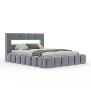 Omaha lit nuage led avec coffre 180x200cm en velours gris avec tête de lit et so