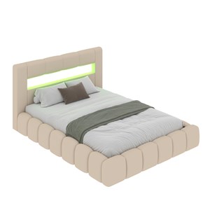 Omaha lit nuage led avec coffre 180x200cm en velours beige avec tête de lit et s