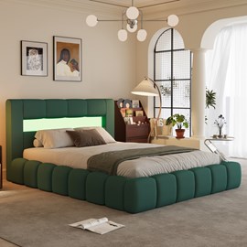 Omaha lit nuage led avec coffre 180x200cm en velours vert avec tête de lit et so