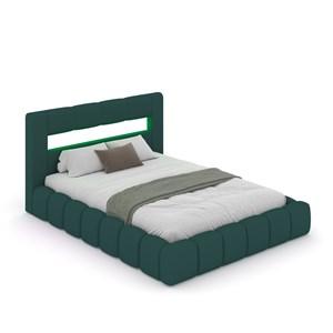 Omaha lit nuage led avec coffre 180x200cm en velours vert avec tête de lit et so