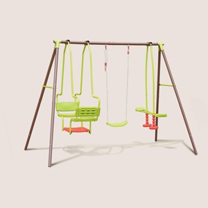 Balançoire 3 agrès en métal avec face à