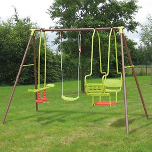 Balançoire 3 agrès en métal avec face à