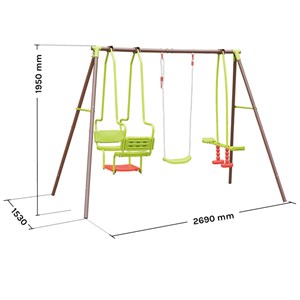 Balançoire 3 agrès en métal avec face à