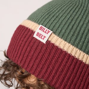 Bonnet en laine vert et bordeaux