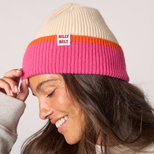 Bonnet en laine beige et rose