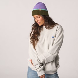 Bonnet en laine lilas et kaki