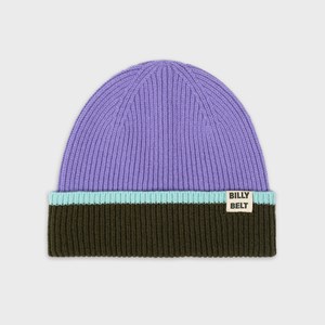 Bonnet en laine lilas et kaki