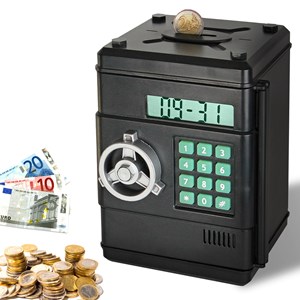 Tirelire électronique code 6 chiffres, pièces, horloge