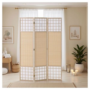 Paravent lattes en bambou - 3 panneaux