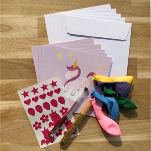 Pochette 5 invitations licorne