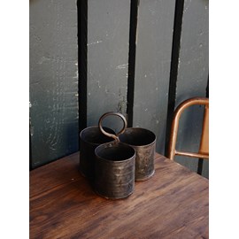 Ancien pot de rangement en métal chiné