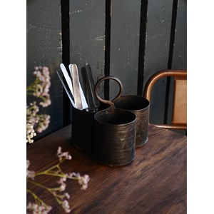 Ancien pot de rangement en métal chiné