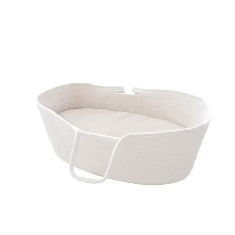 Couffin pour bébé tressé avec matelas en coton blanc cassé marron (Babykare) - Image 1