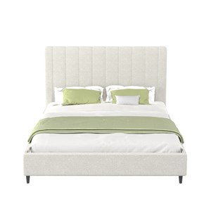 Cambridge lit bouclette 160x200cm beige avec tête de lit et sommier