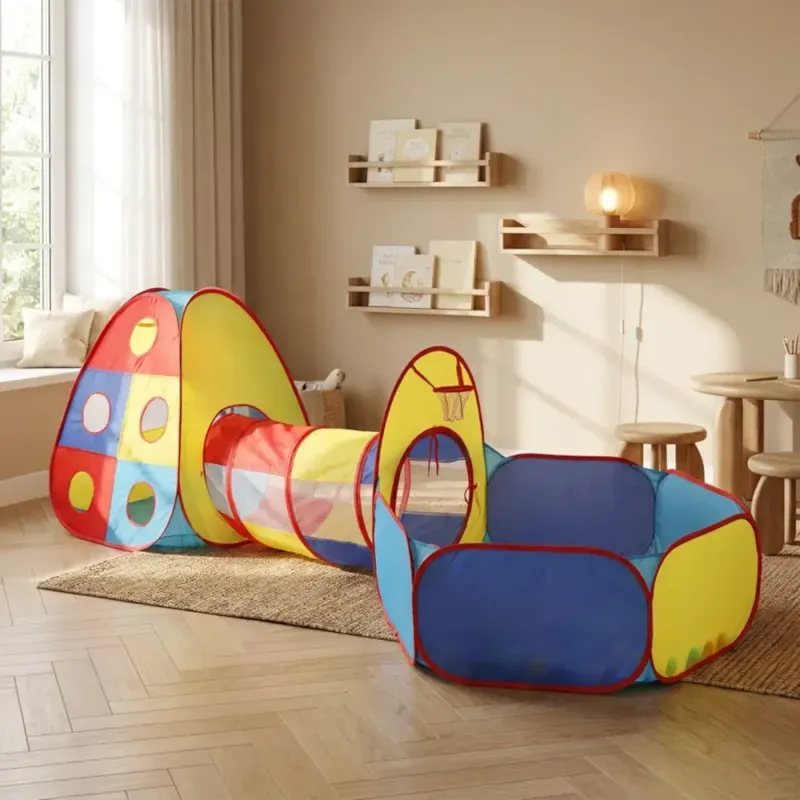 Floving Tente 3-en-1 Pour Enfants – Tunnel, Piscine à Boules Et Tipi, Avec Sac De Transport, Motif Fusée