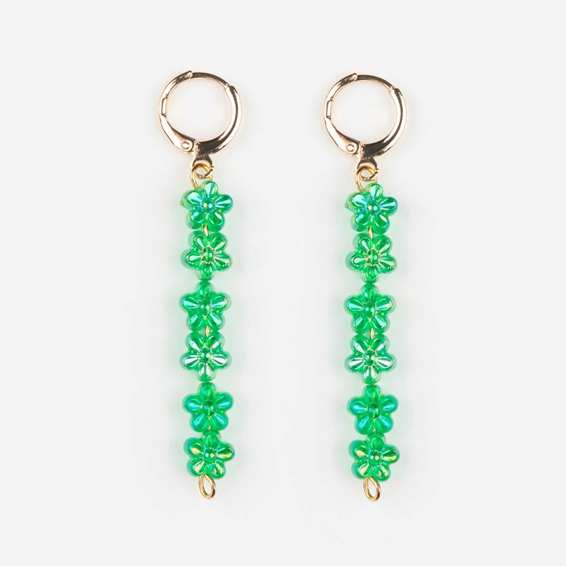 Boucles d'oreilles tige fleurie verte