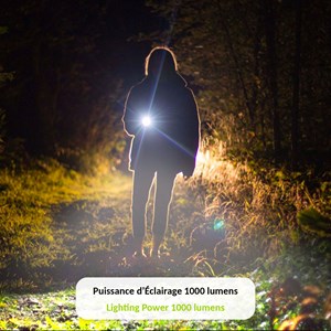 Lampe torche led 1000 lumens blanche, rouge usb 1000m