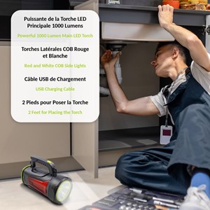 Lampe torche led 1000 lumens blanche, rouge usb 1000m