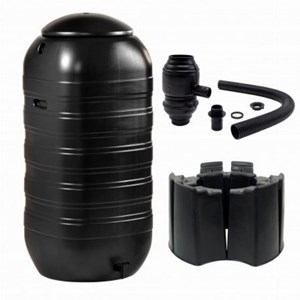 Set récupérateur d’eau 250l avec pied et connecteur de gouttière - noir
