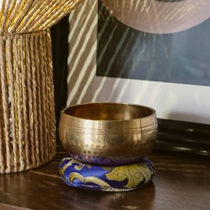 Coussin rond pour bol chantant tibétain Bleu foncé