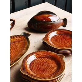 Ancien service à poisson en faïence sarreguemines chiné