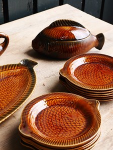 Ancien service à poisson en faïence sarreguemines chiné