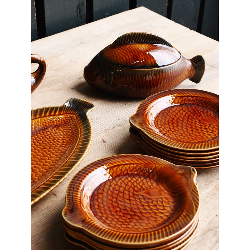 Ancien service à poisson en faïence sarreguemines chiné