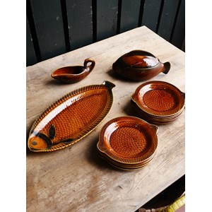 Ancien service à poisson en faïence sarreguemines chiné