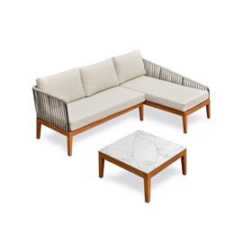 Salon bas de jardin alphi en aluminium - effet bois