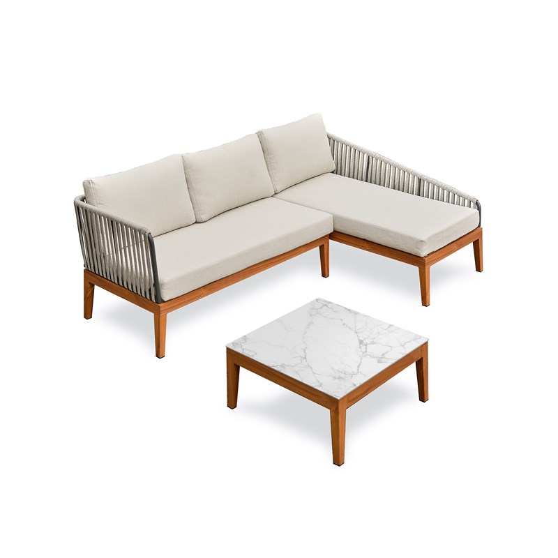 Remarquable - Salon bas de jardin alphi en aluminium - effet bois