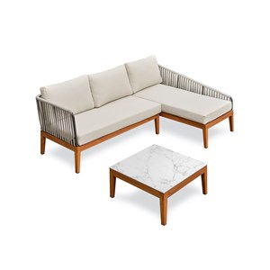 Salon bas de jardin alphi en aluminium - effet bois